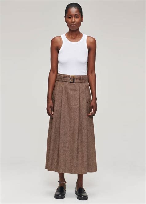 selection de givenchy wool skirt with trim brown herringbone|Pleated skirt in wool .